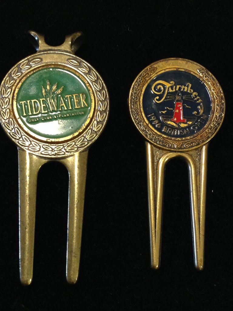 Vtg Brass Golf Divot Tools 2 Pga Tidewater British Open 1986 Green Jacket Pga